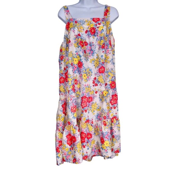 Vintage 70s Womens L Sundress Dress Multi Sleeveless Floral Ruffled - Picture 1 of 8